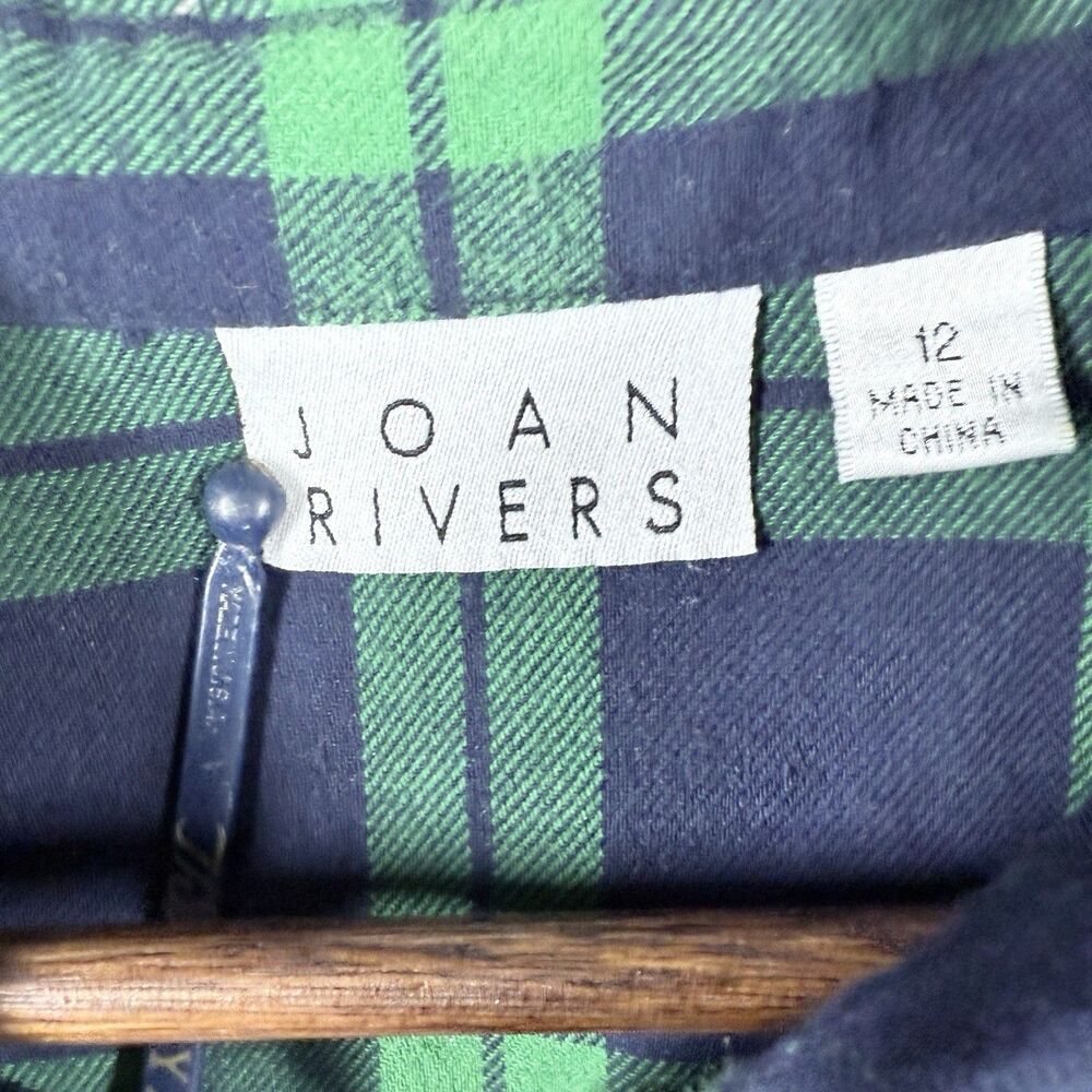 Joan Rivers Flannel Peplum Shirt Sz 12 Green Blue Cotton Plaid Button Down - Picture 5 of 13